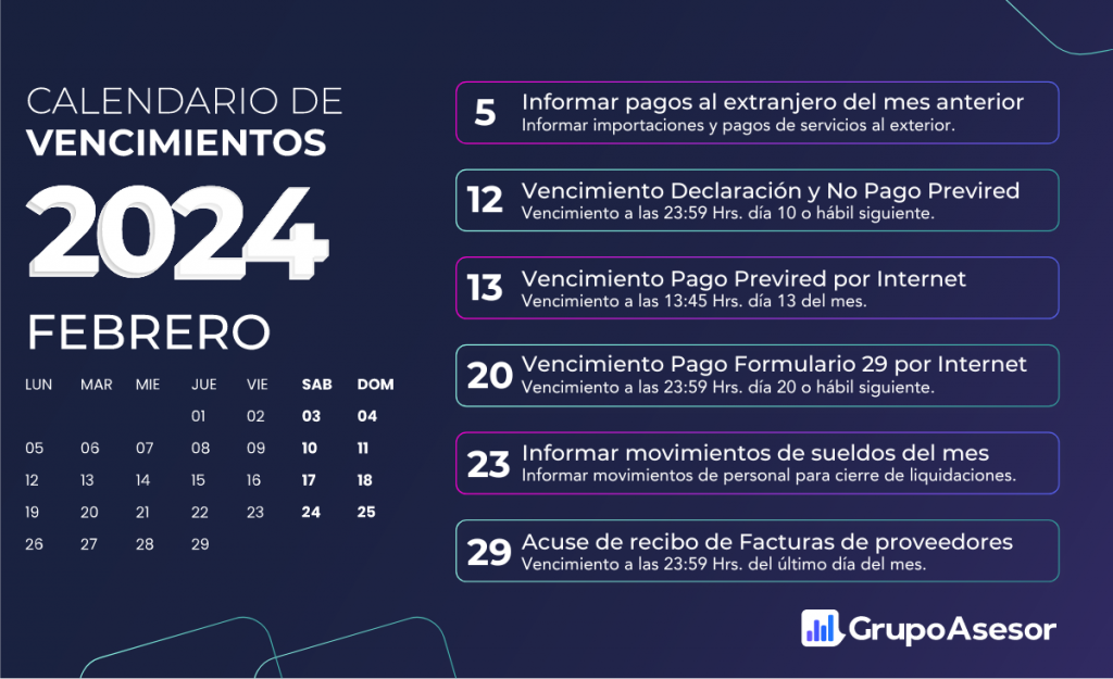 Calendario De Vencimientos Febrero 2024 Contador Pymes